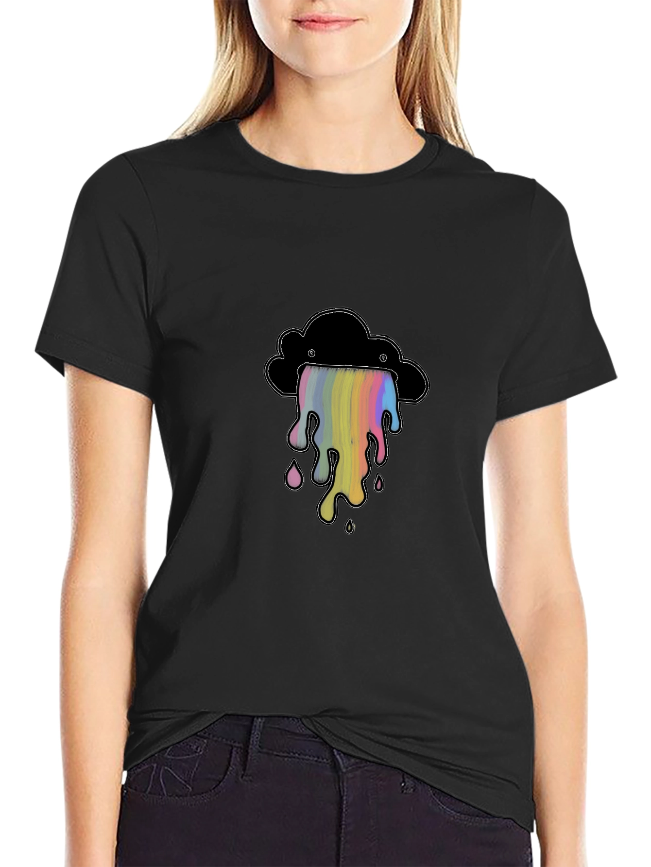 Rainbow Drip Cloud Graphic Tee - Soft Cotton Shirt