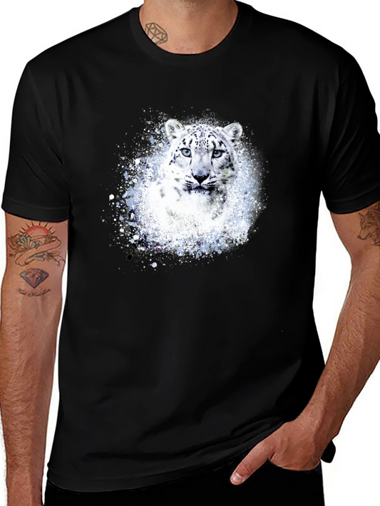 Snow Leopard Graphic Print Black T-Shirt