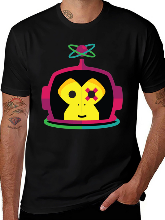 Retro Robot Monkey Graphic Tee - Black