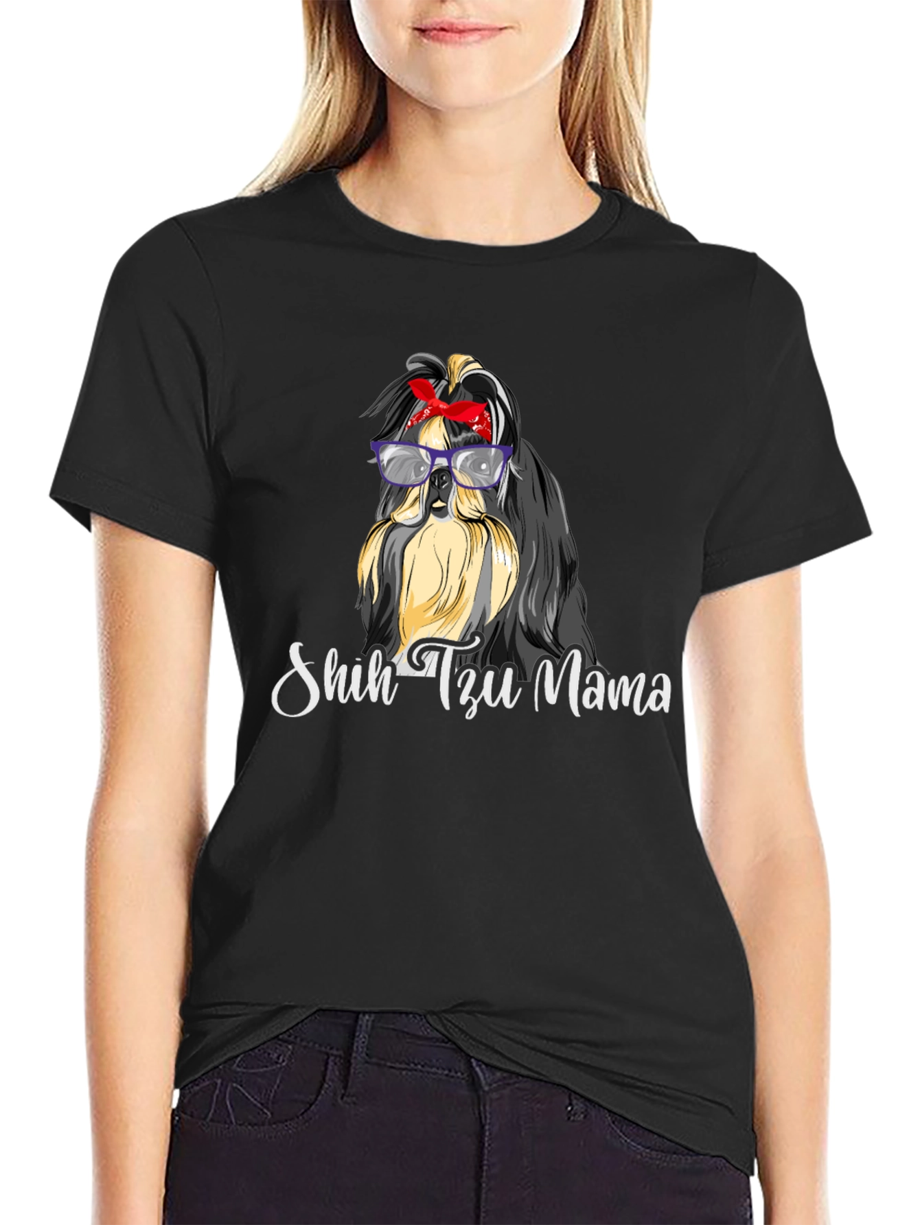 Shih Tzu Mama Black T-Shirt