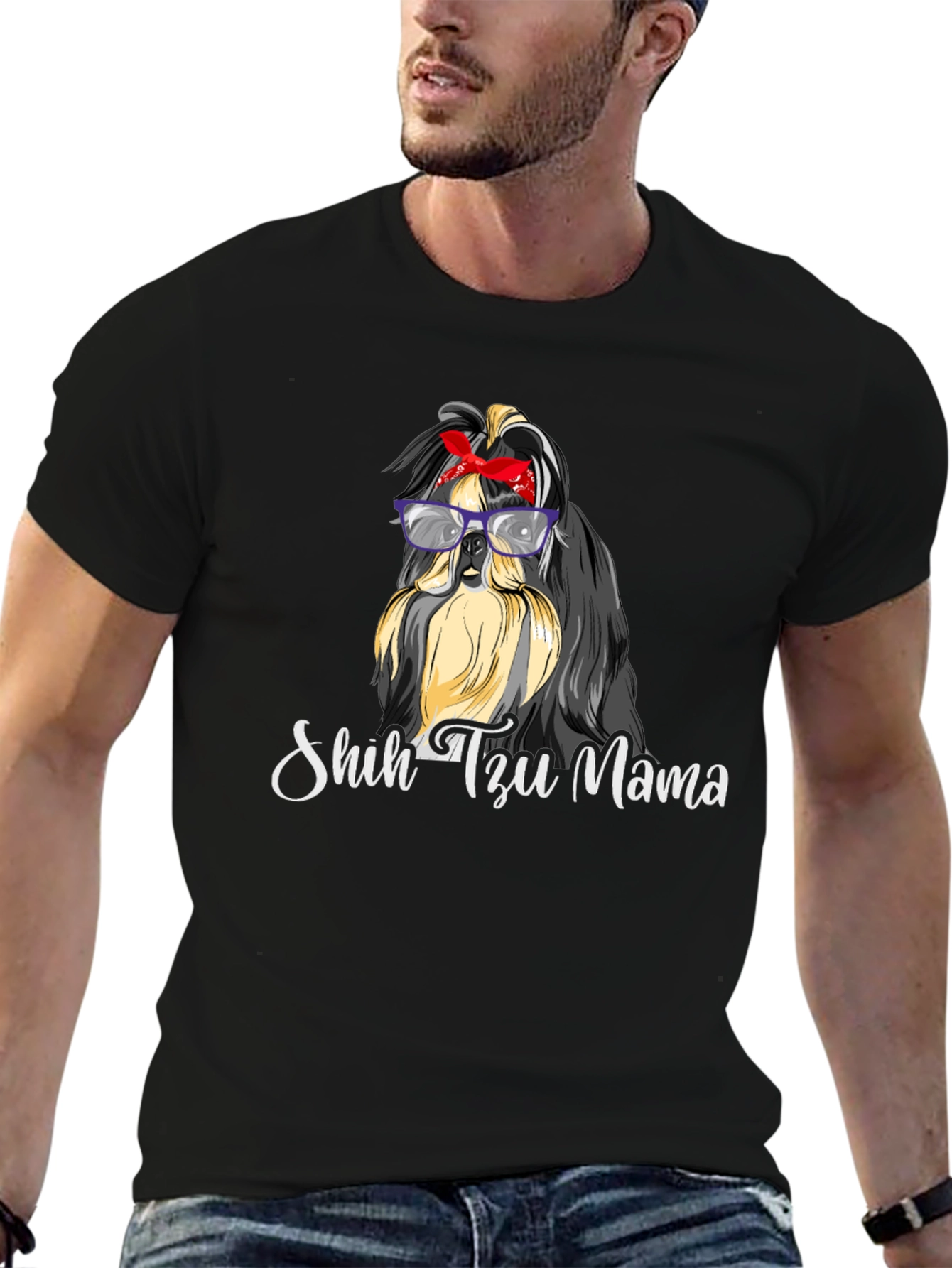 Shih Tzu Mama Black T-Shirt