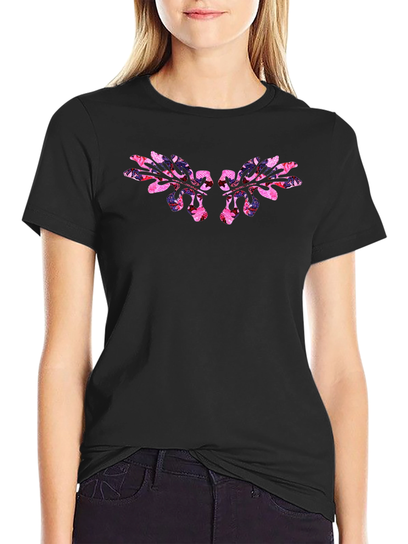 Floral Wing Graphic Black T-Shirt
