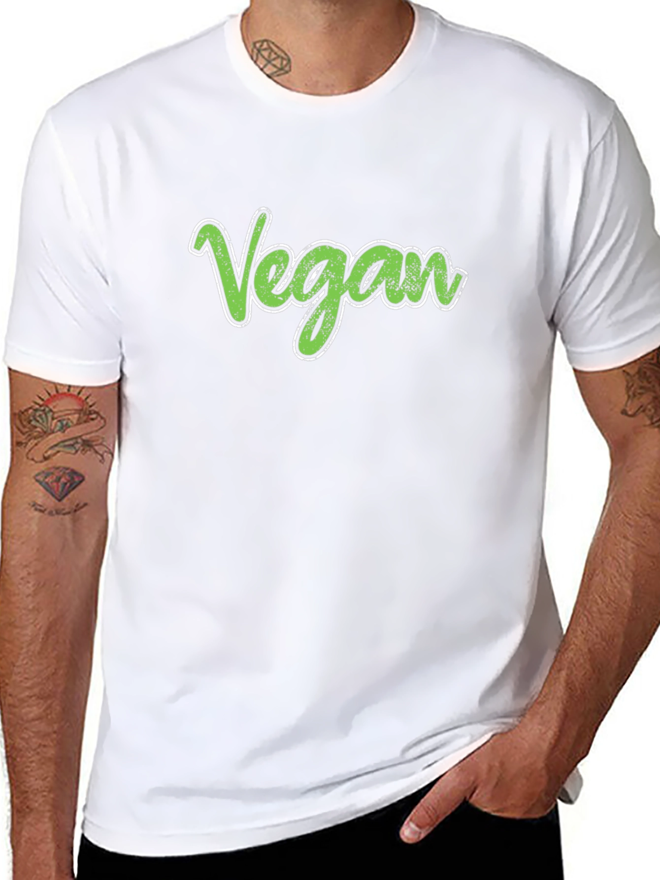 Vegan T-Shirt - Green Script - Casual Black Tee