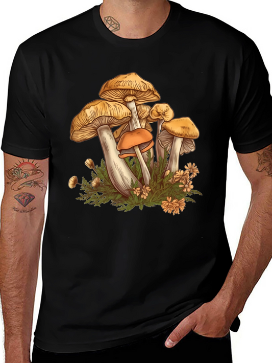 Mushroom Print Black Graphic Tee