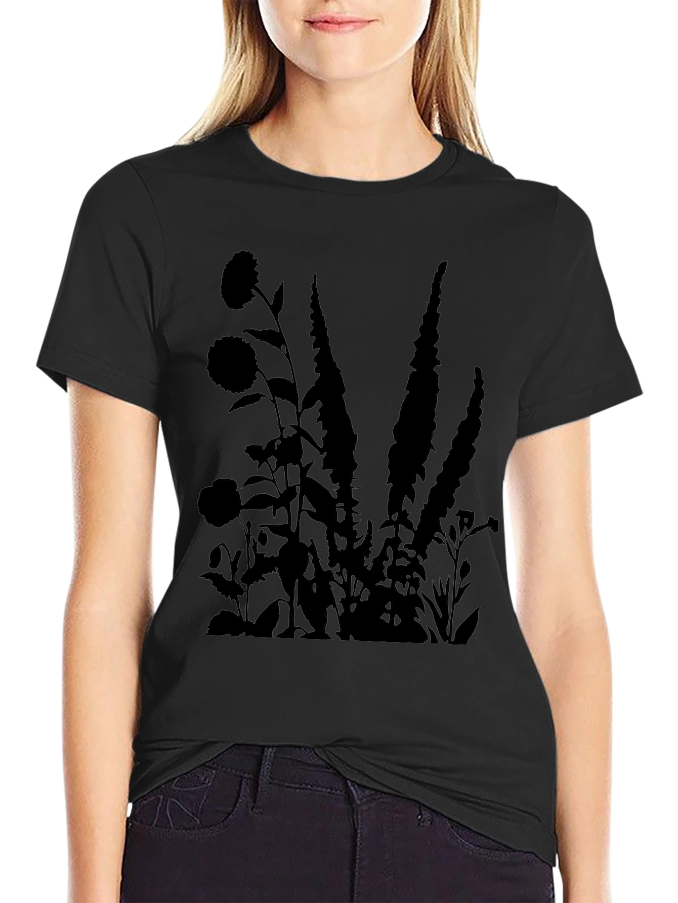 Floral Silhouette Black T-Shirt