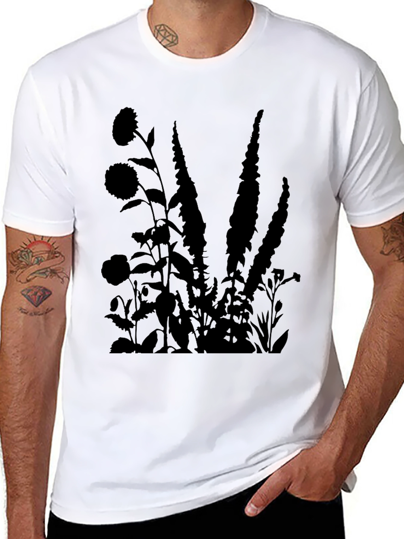 Floral Silhouette Black T-Shirt