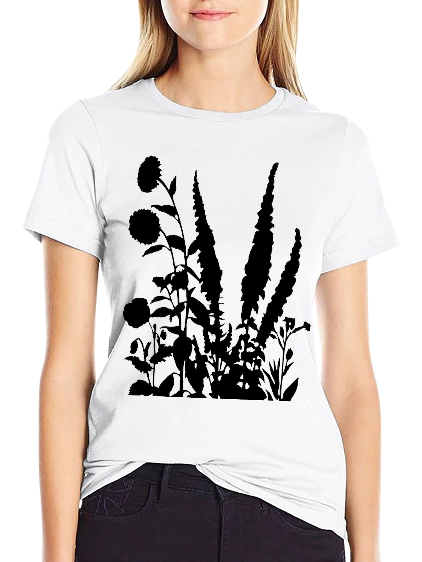 Floral Silhouette Black T-Shirt