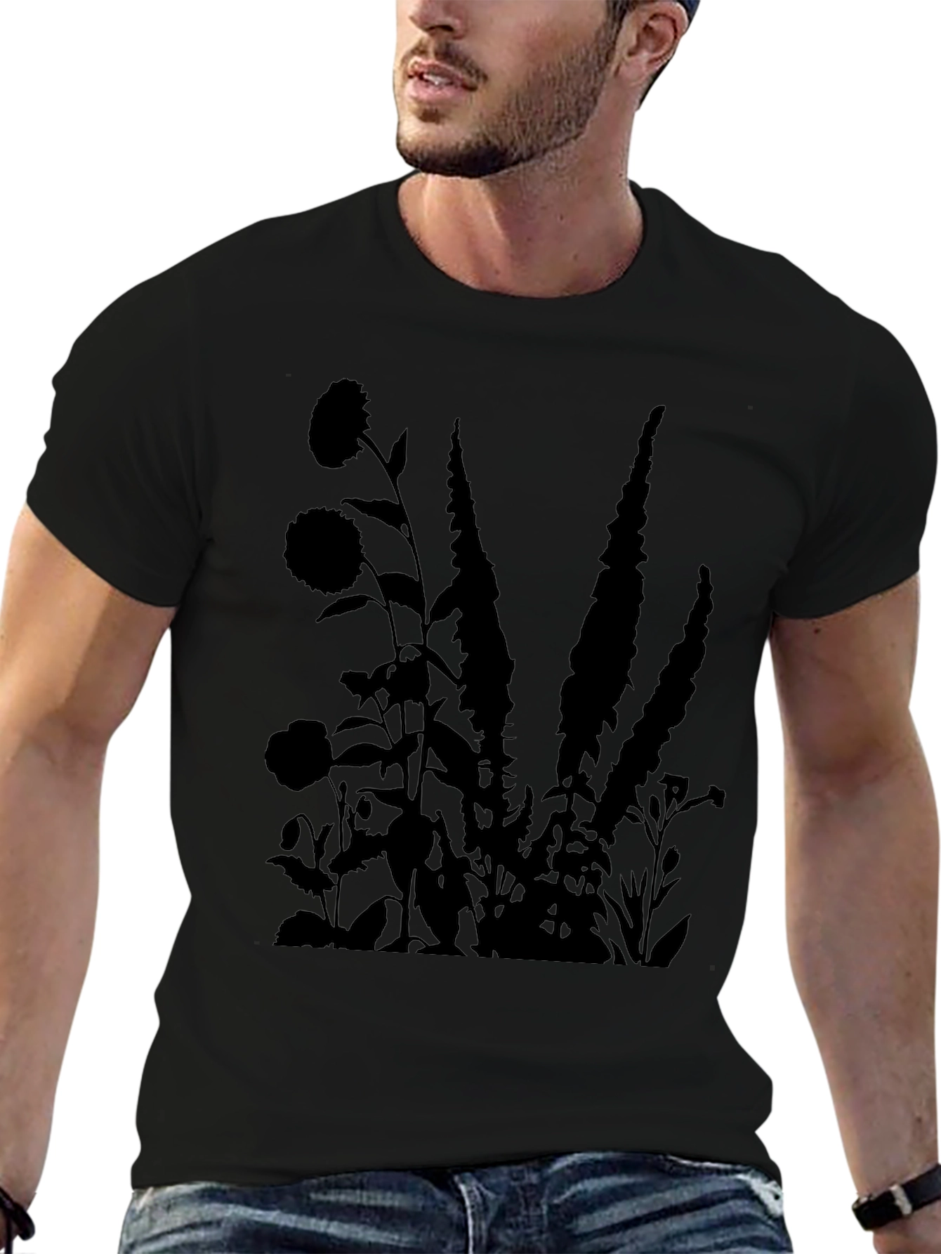 Floral Silhouette Black T-Shirt