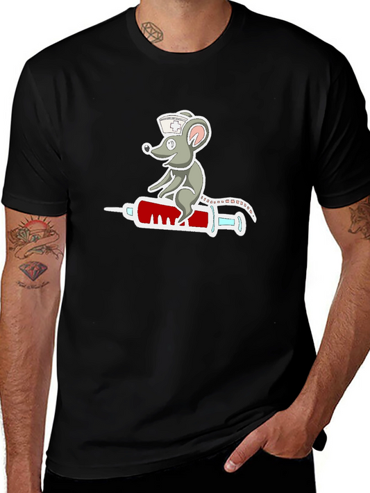 Nurse Mouse Syringe T-Shirt - Funny Cartoon Design