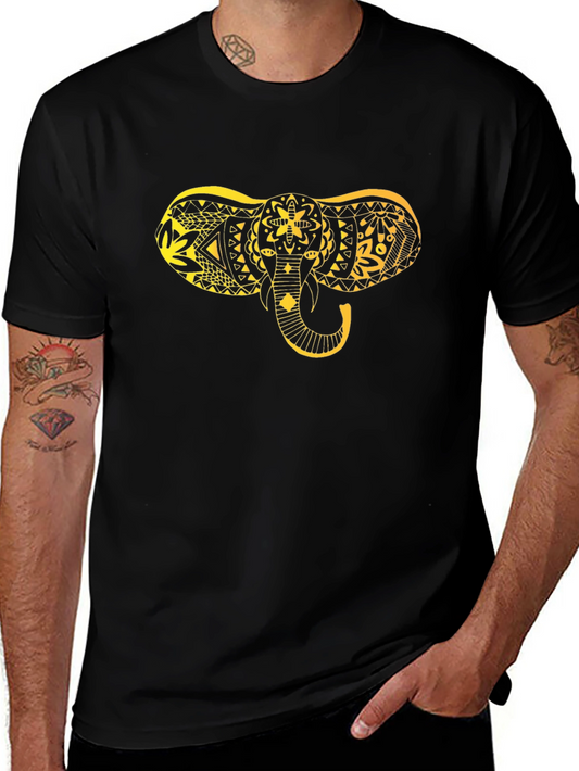 Black T-Shirt with Gold Elephant Design
