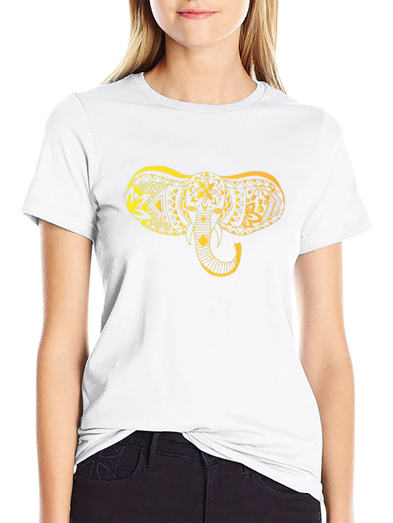 Black T-Shirt with Gold Elephant Design