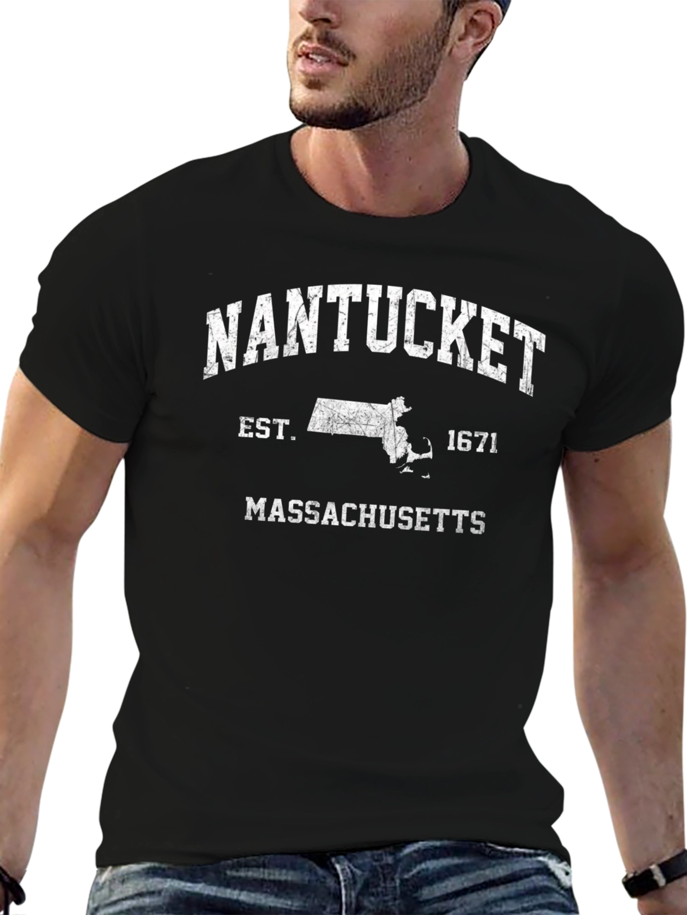 Nantucket Massachusetts T-Shirt - EST. 1671 Black Tee