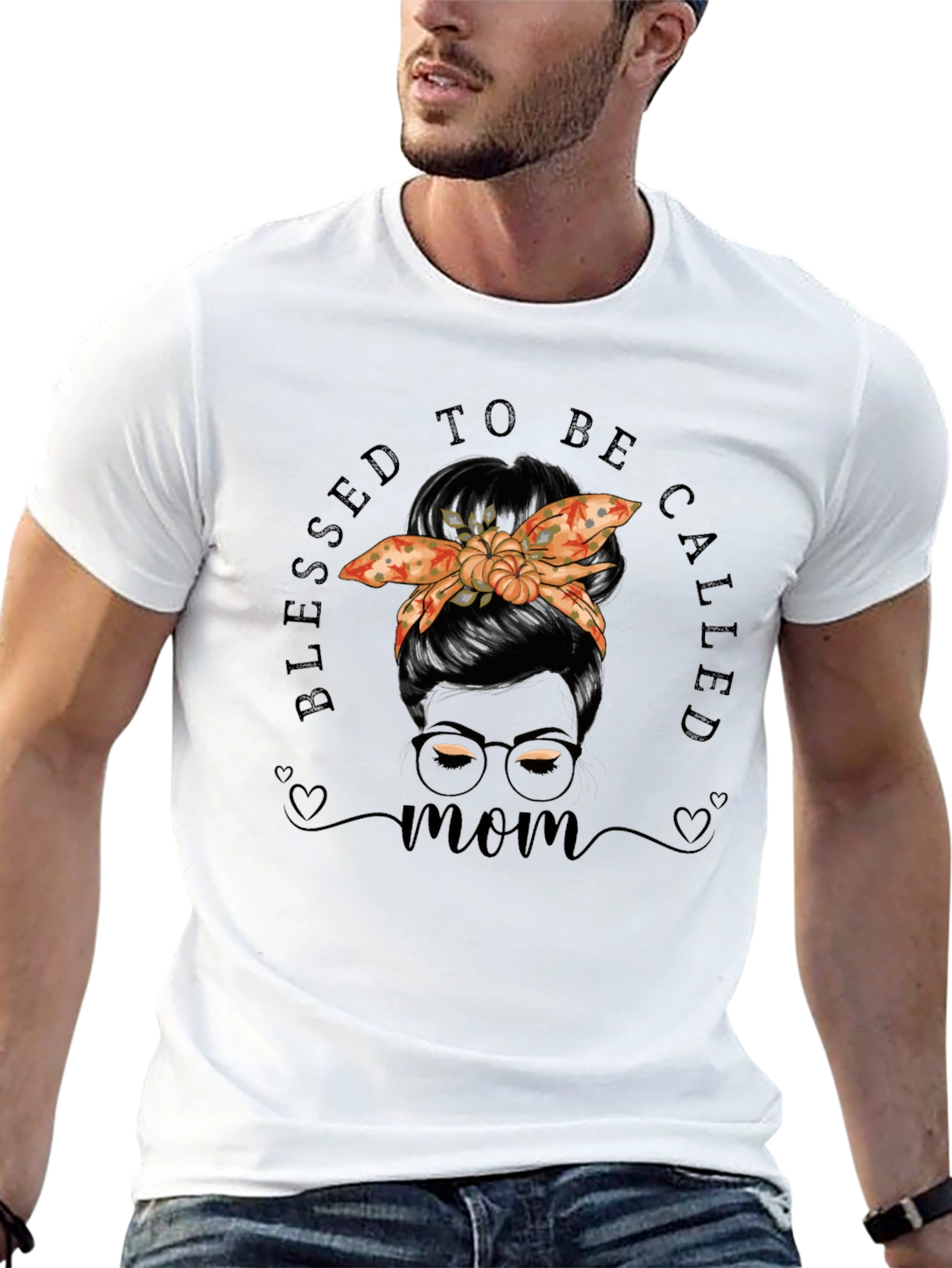 Blessed Mom T-Shirt with Pumpkin Bandana Graphic