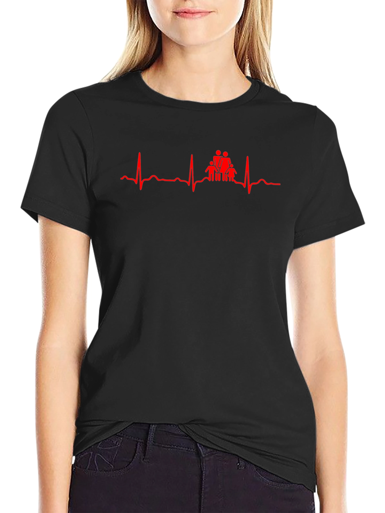 Family Heartbeat Graphic Tee - Black