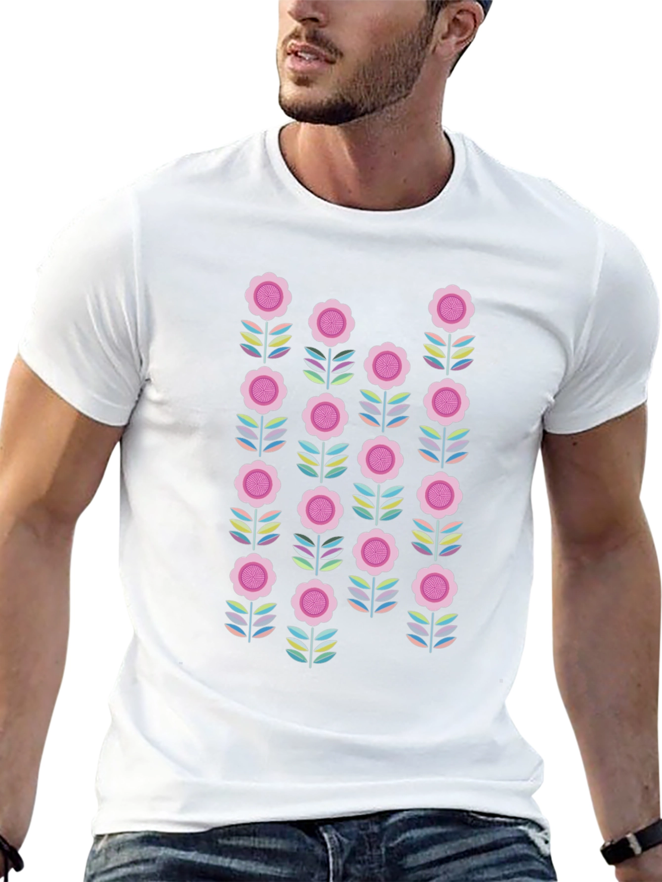 Retro Floral Graphic Tee - Black Cotton Blend