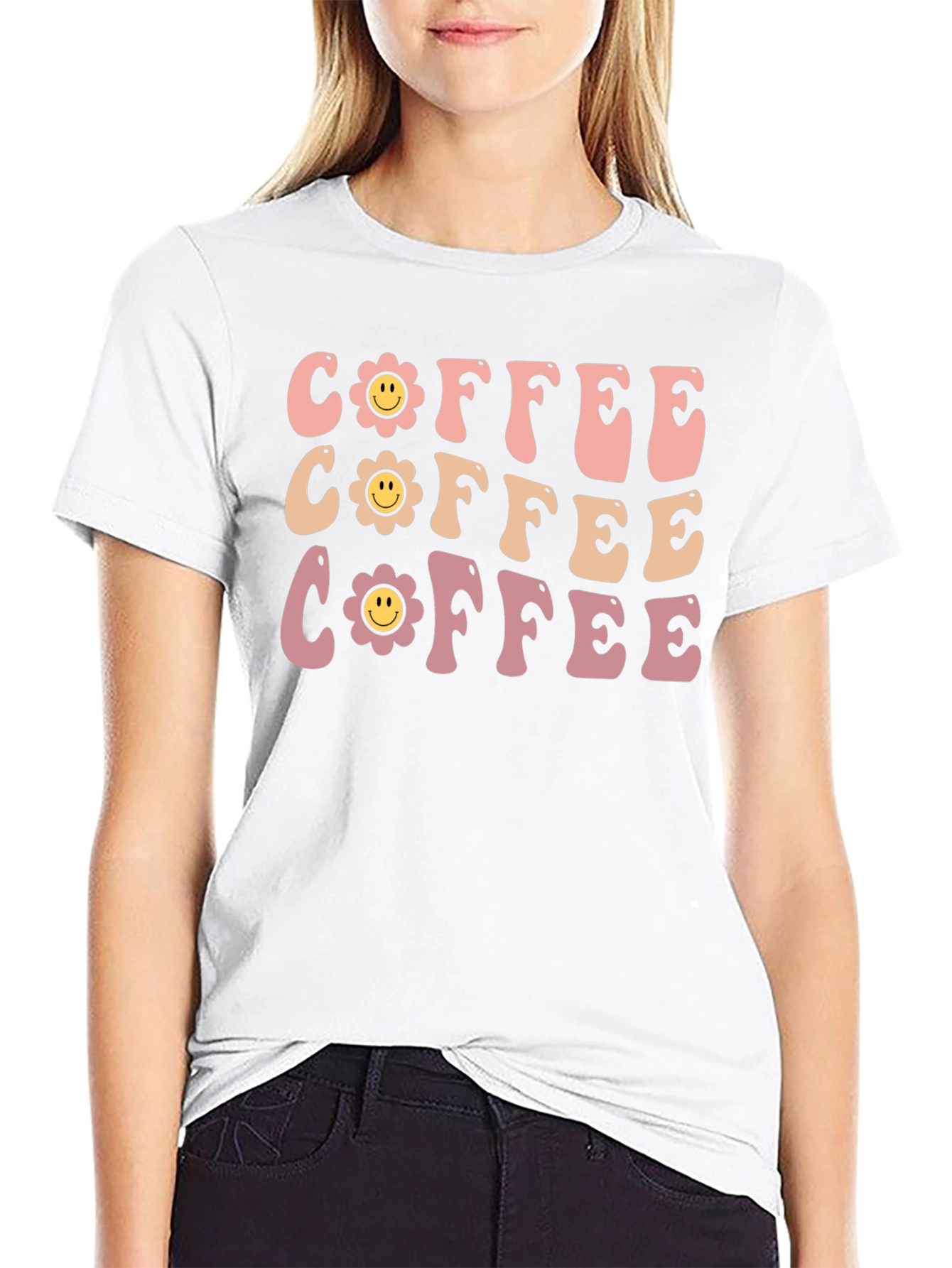 Retro Coffee Graphic Tee - Flower Power Design