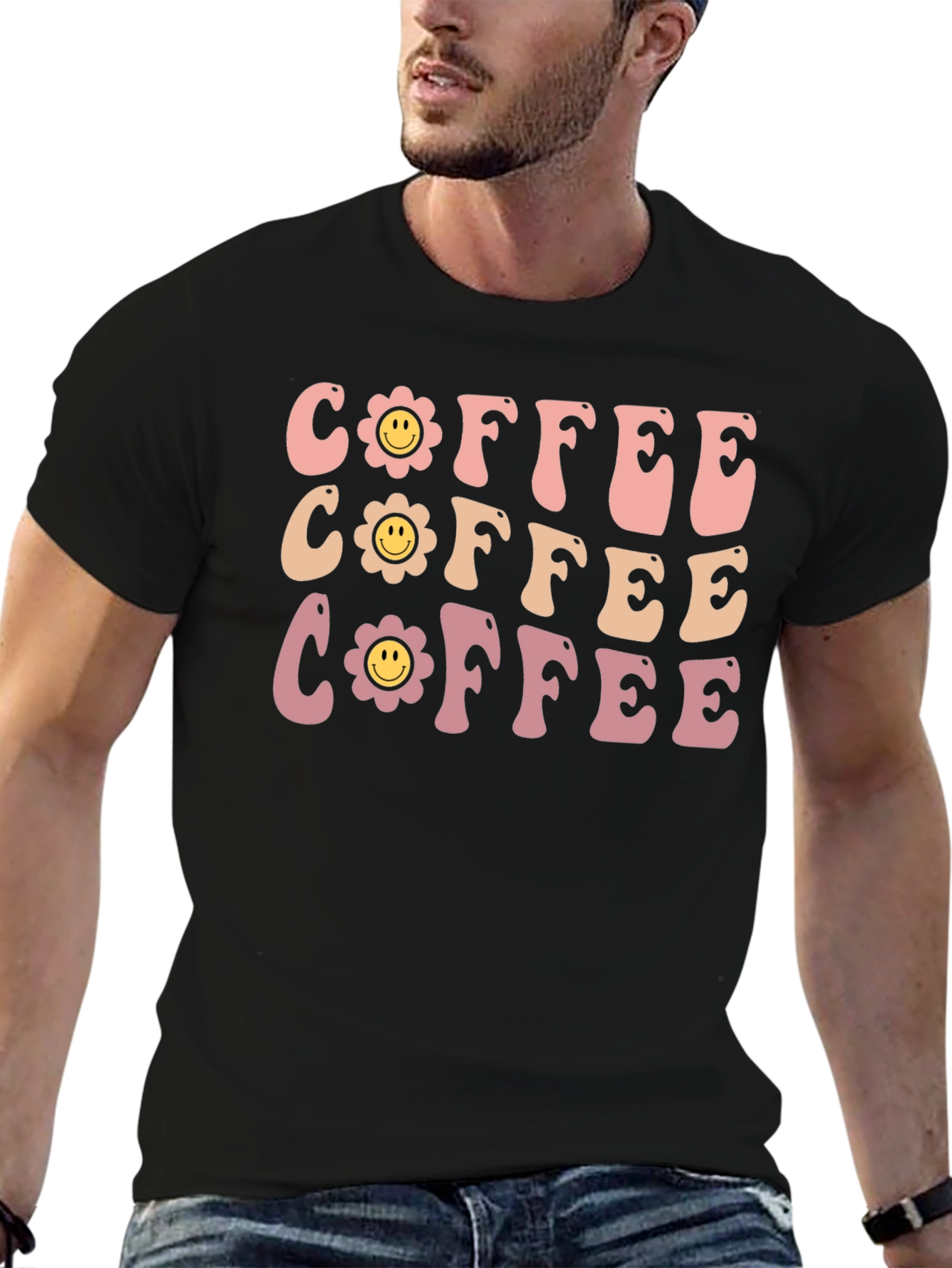 Retro Coffee Graphic Tee - Flower Power Design