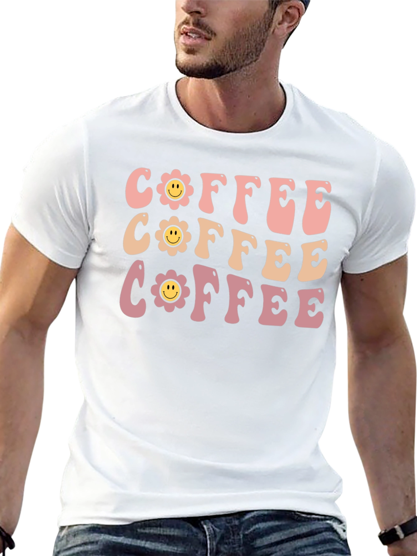Retro Coffee Graphic Tee - Flower Power Design