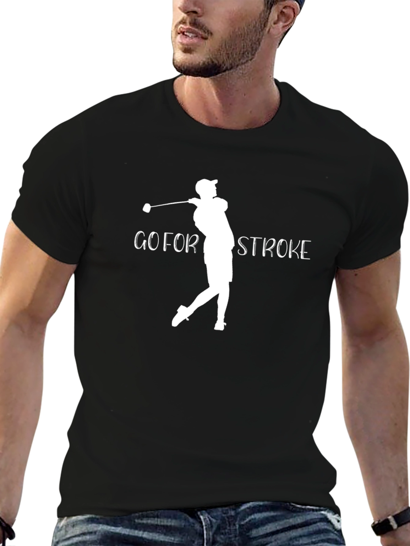 Go For Stroke Black T-Shirt Golf Graphic Tee