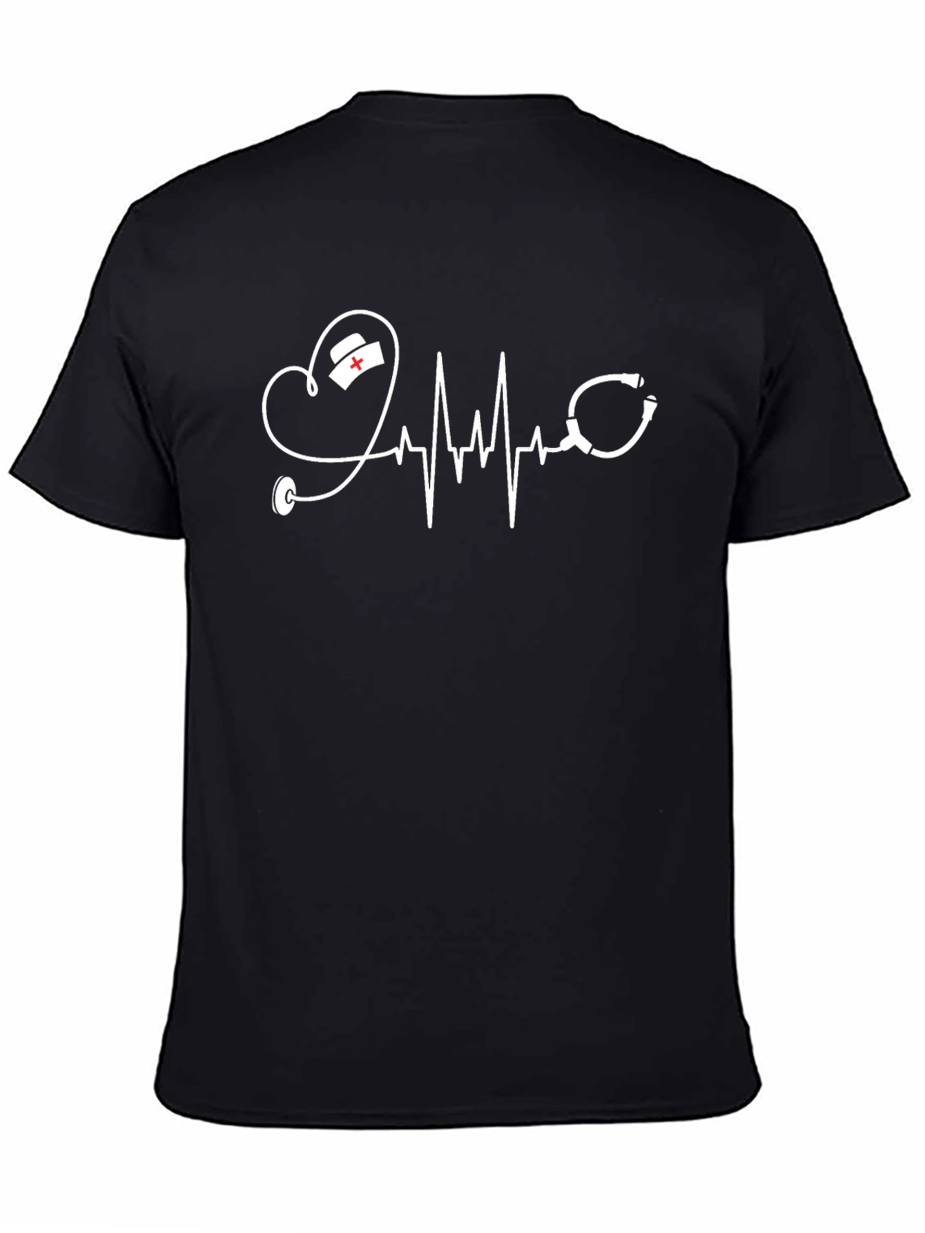 Heartbeat Nurse Stethoscope Graphic Tee - Black