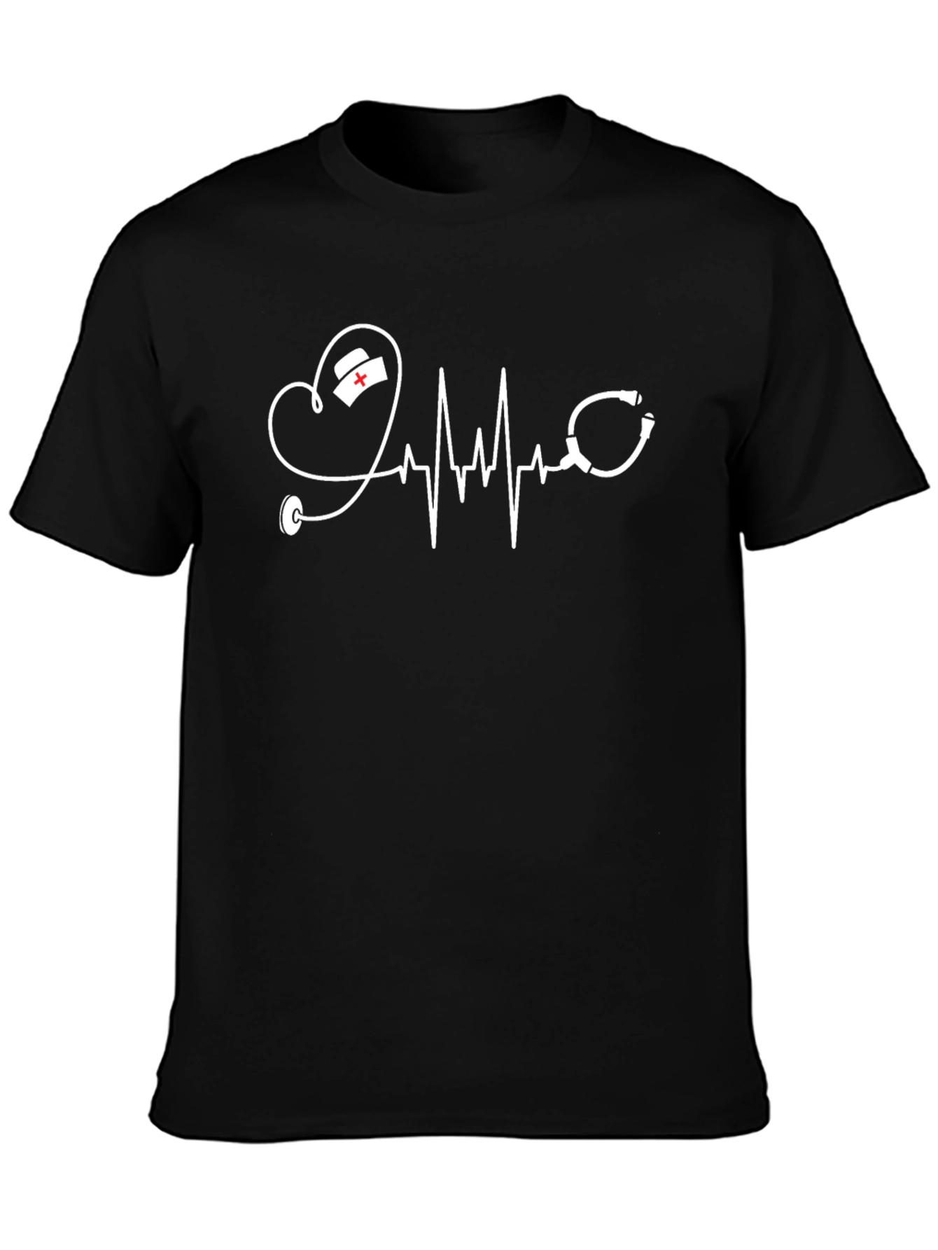 Heartbeat Nurse Stethoscope Graphic Tee - Black