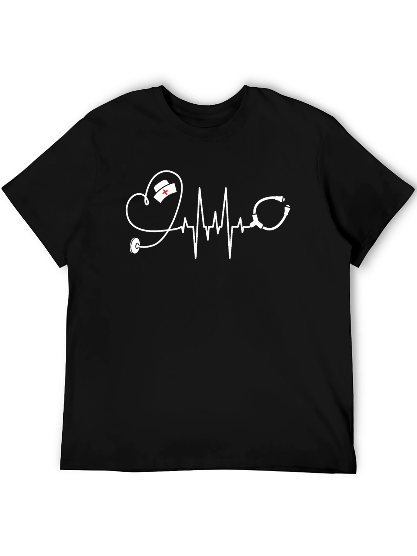 Heartbeat Nurse Stethoscope Graphic Tee - Black
