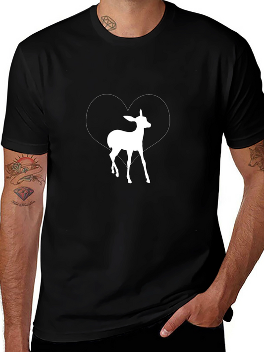 Deer Heart Graphic Print Tee - Black Casual T-Shirt