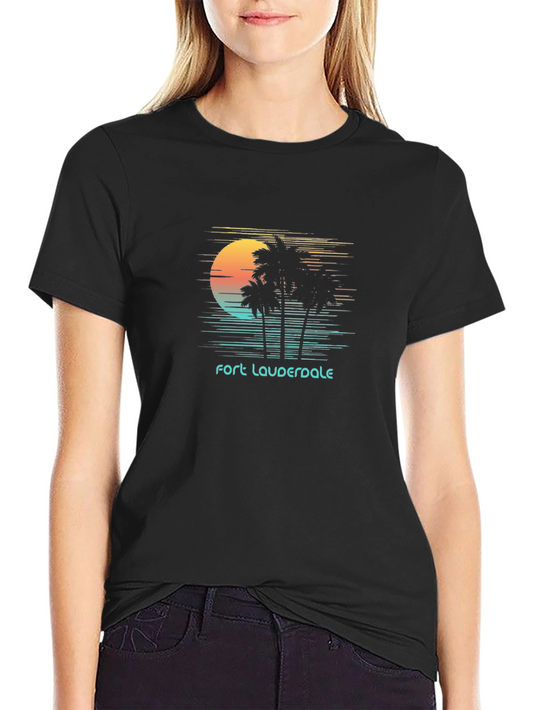 Fort Lauderdale Graphic Tee: Retro Palm Tree Sunset T-Shirt