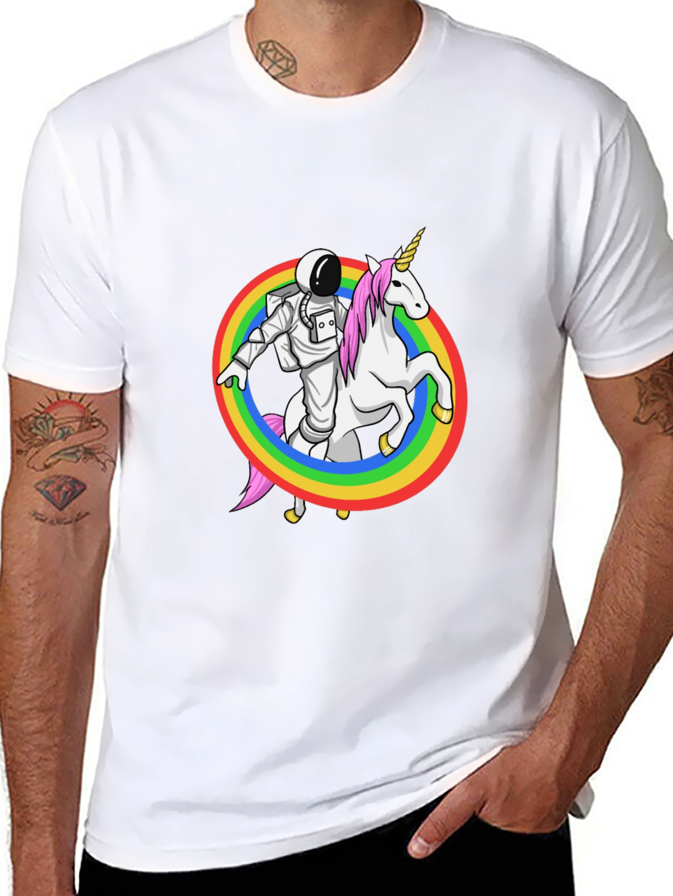Astronaut Riding Unicorn Rainbow Graphic Tee