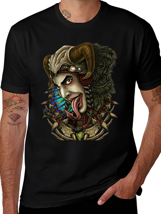 Horned Devil Graphic Print Black T-Shirt