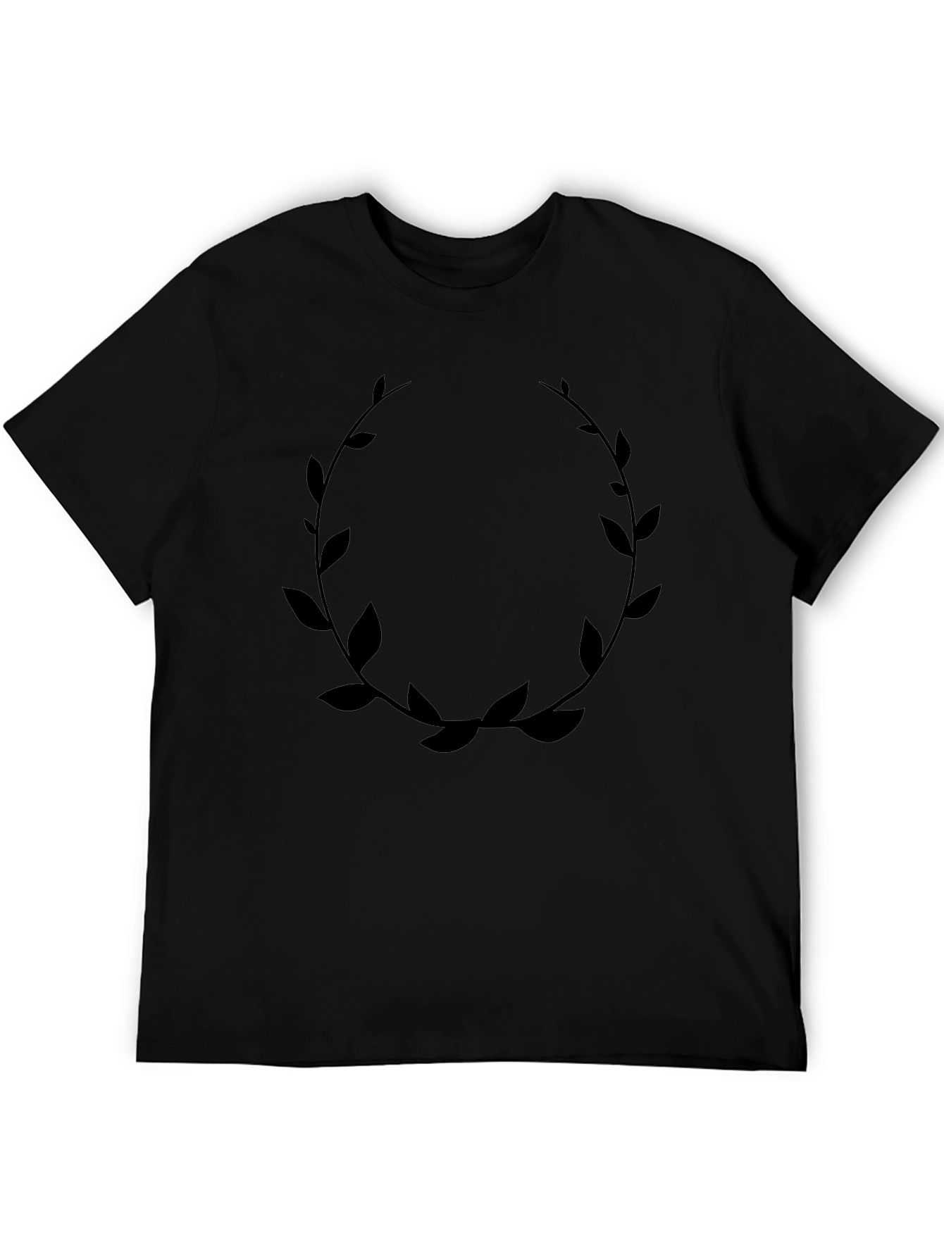 Leaf Wreath Graphic Black T-Shirt - Modern Casual Style
