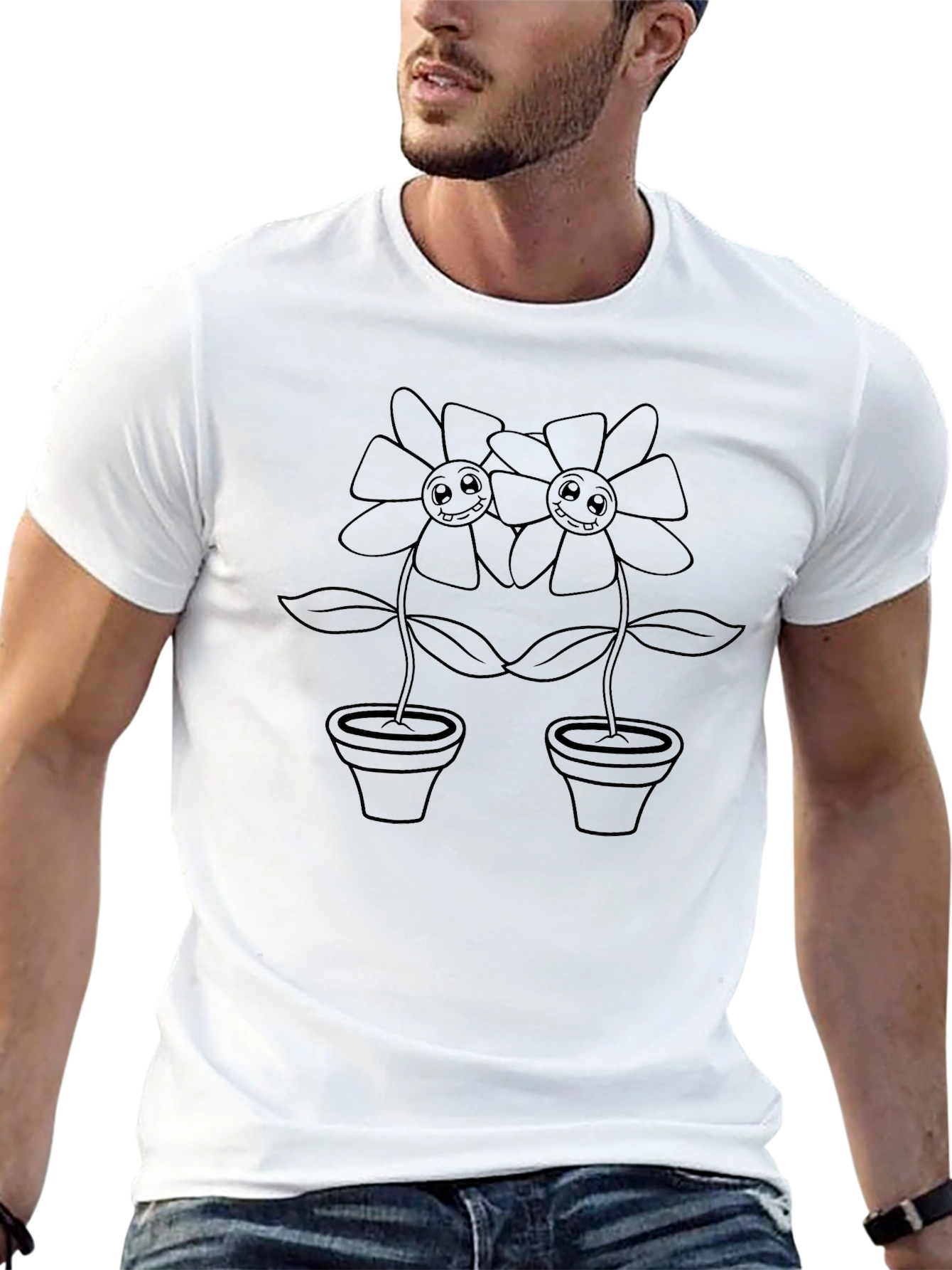 Black Cartoon Flower Graphic Tee