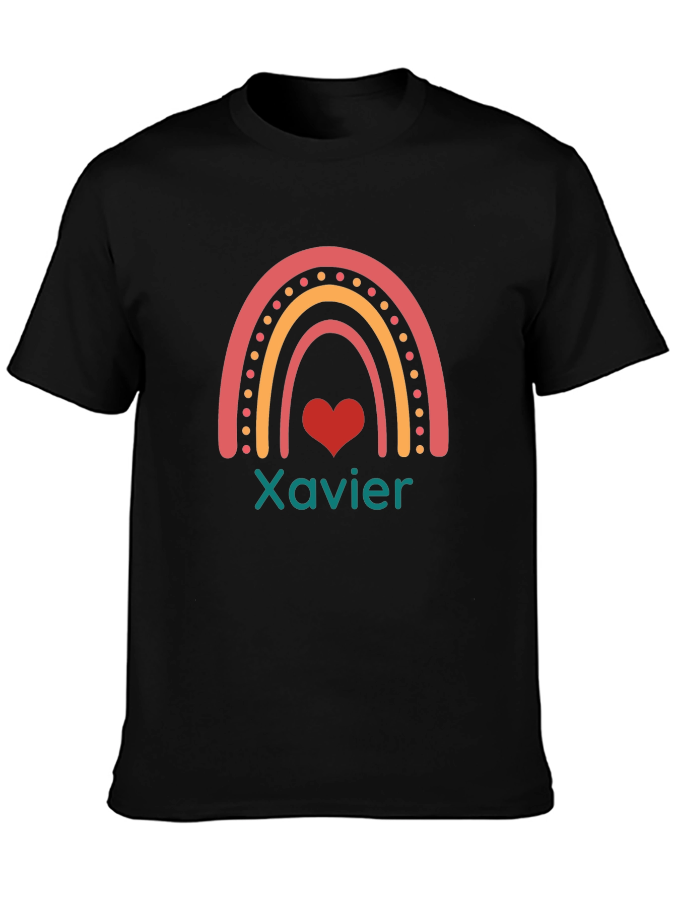 Xavier Rainbow Heart Personalized Black T-Shirt