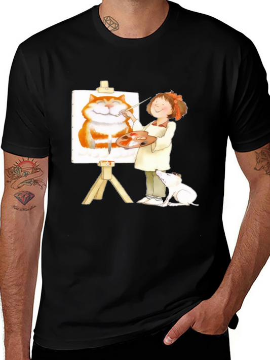 Painter Girl Cat Portrait Graphic T-Shirt