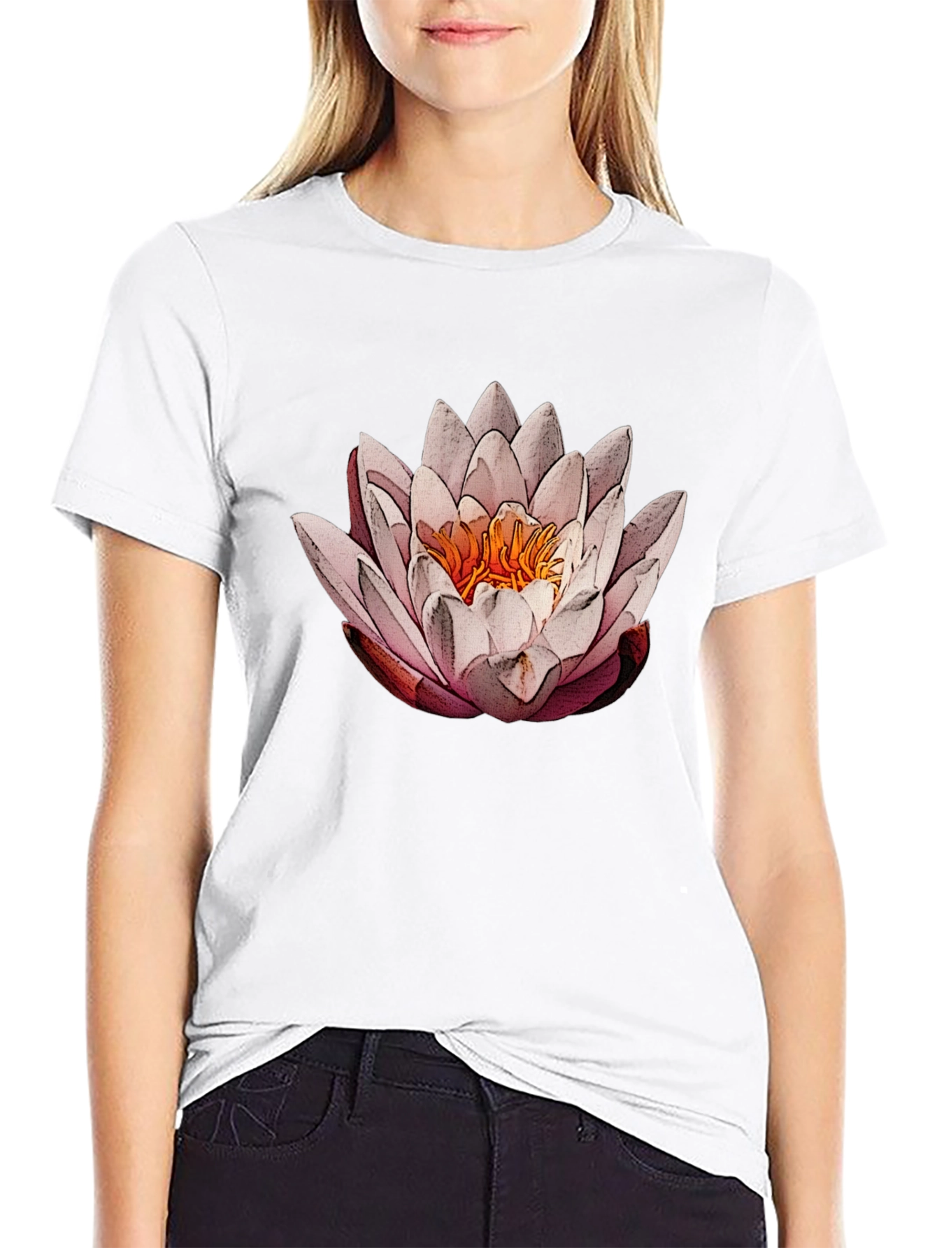 Lotus Flower Graphic Tee - Elegant Black T-Shirt