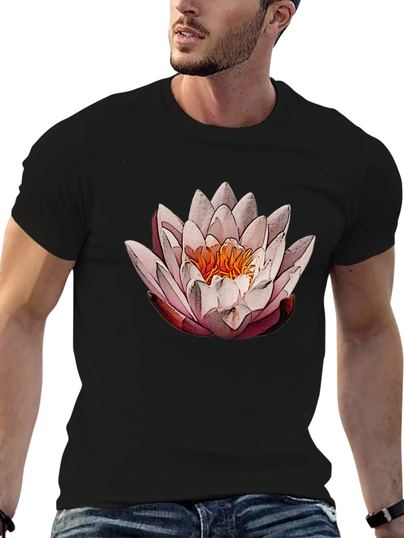 Lotus Flower Graphic Tee - Elegant Black T-Shirt