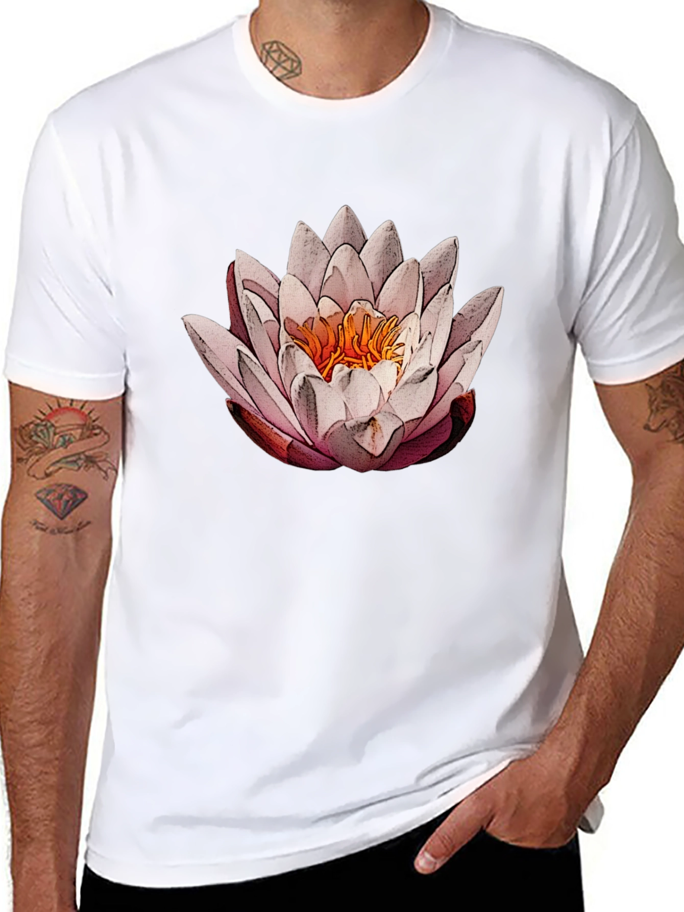 Lotus Flower Graphic Tee - Elegant Black T-Shirt