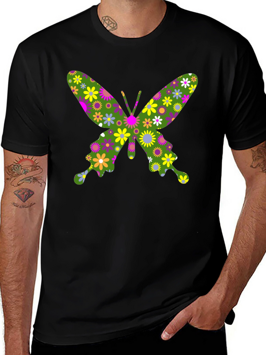 Floral Butterfly Print Black T-Shirt