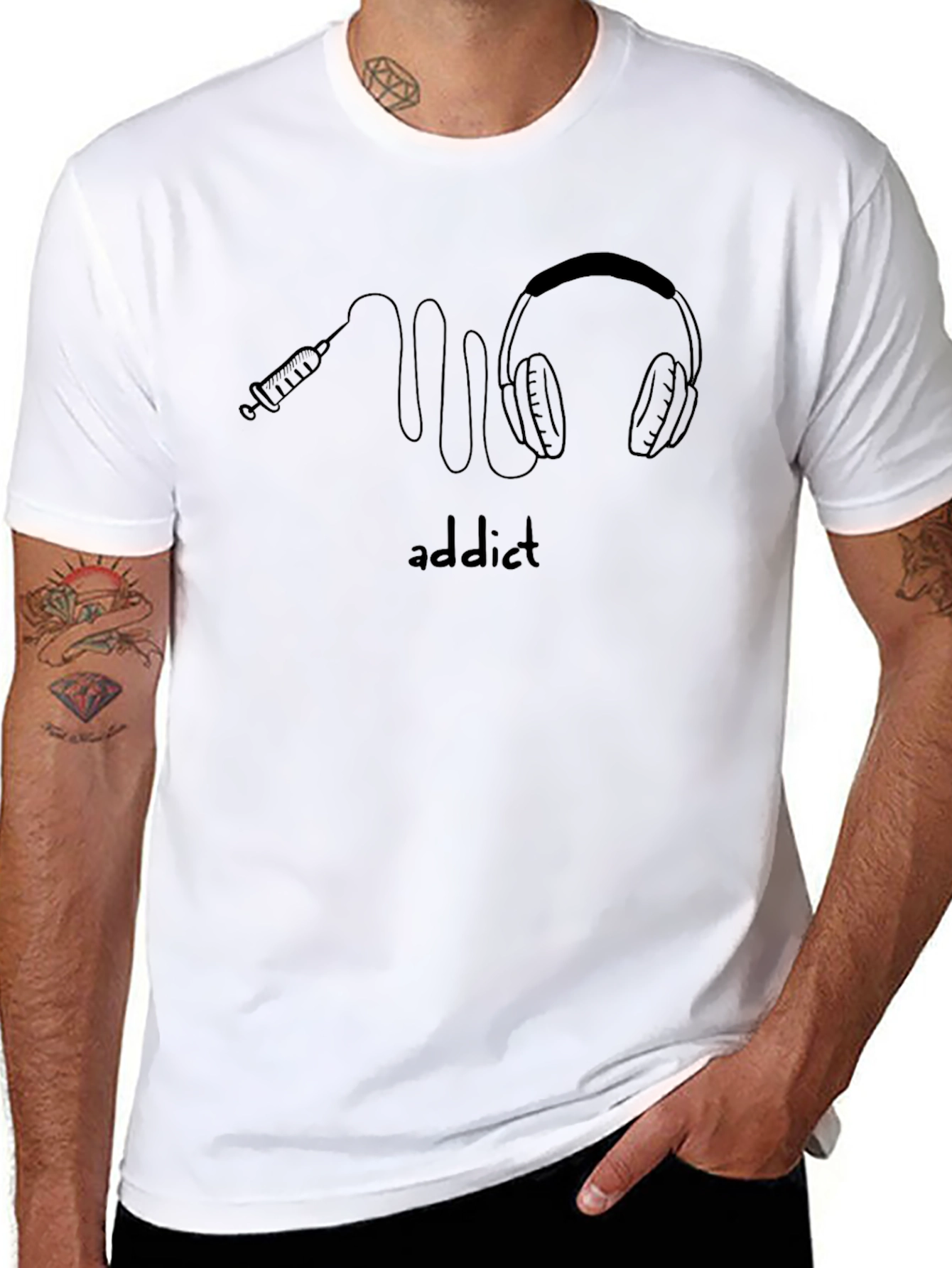Addict Black T-Shirt: Headphones Graphic Tee