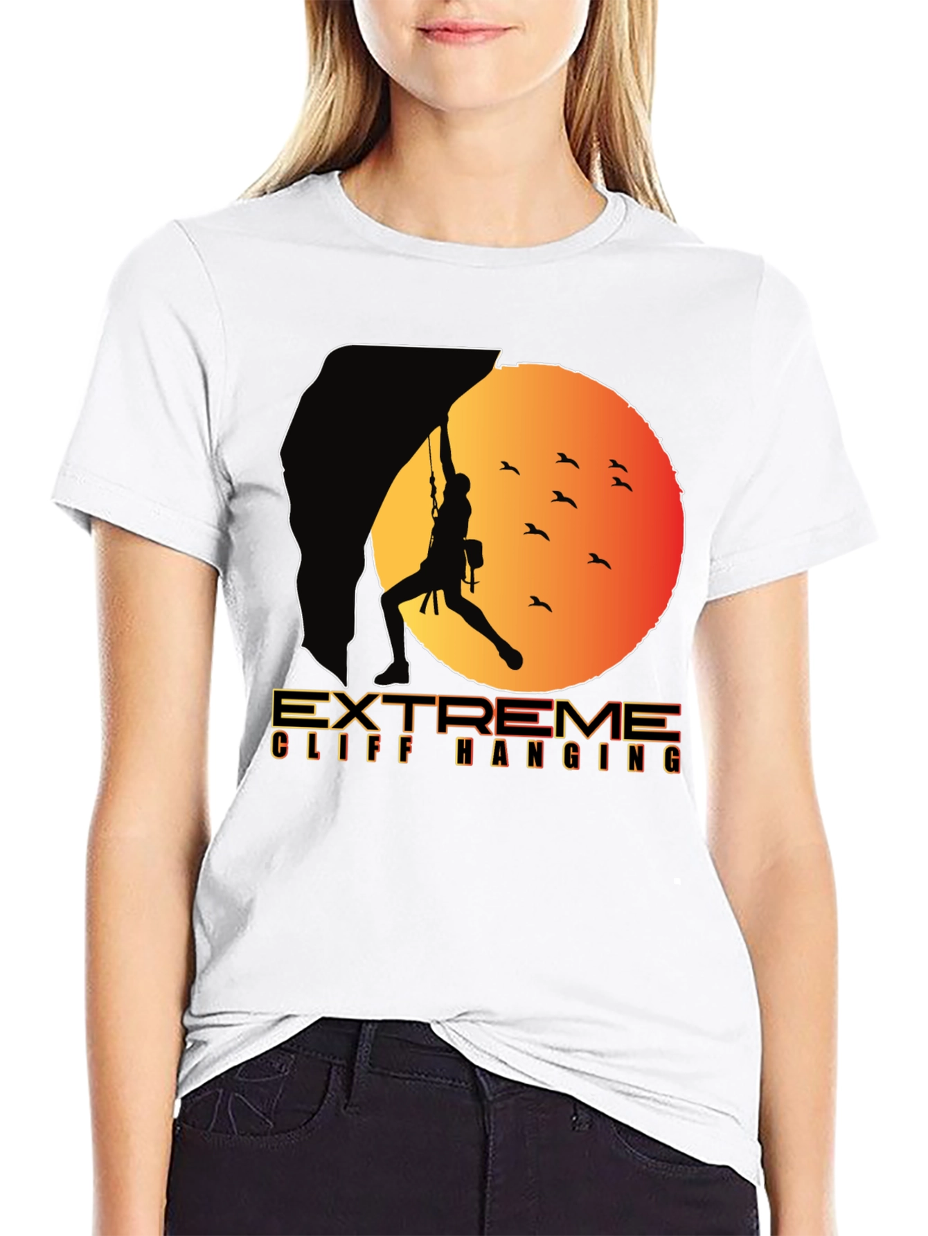 Extreme Cliff Hanging T-Shirt - Rock Climbing Adventure Tee
