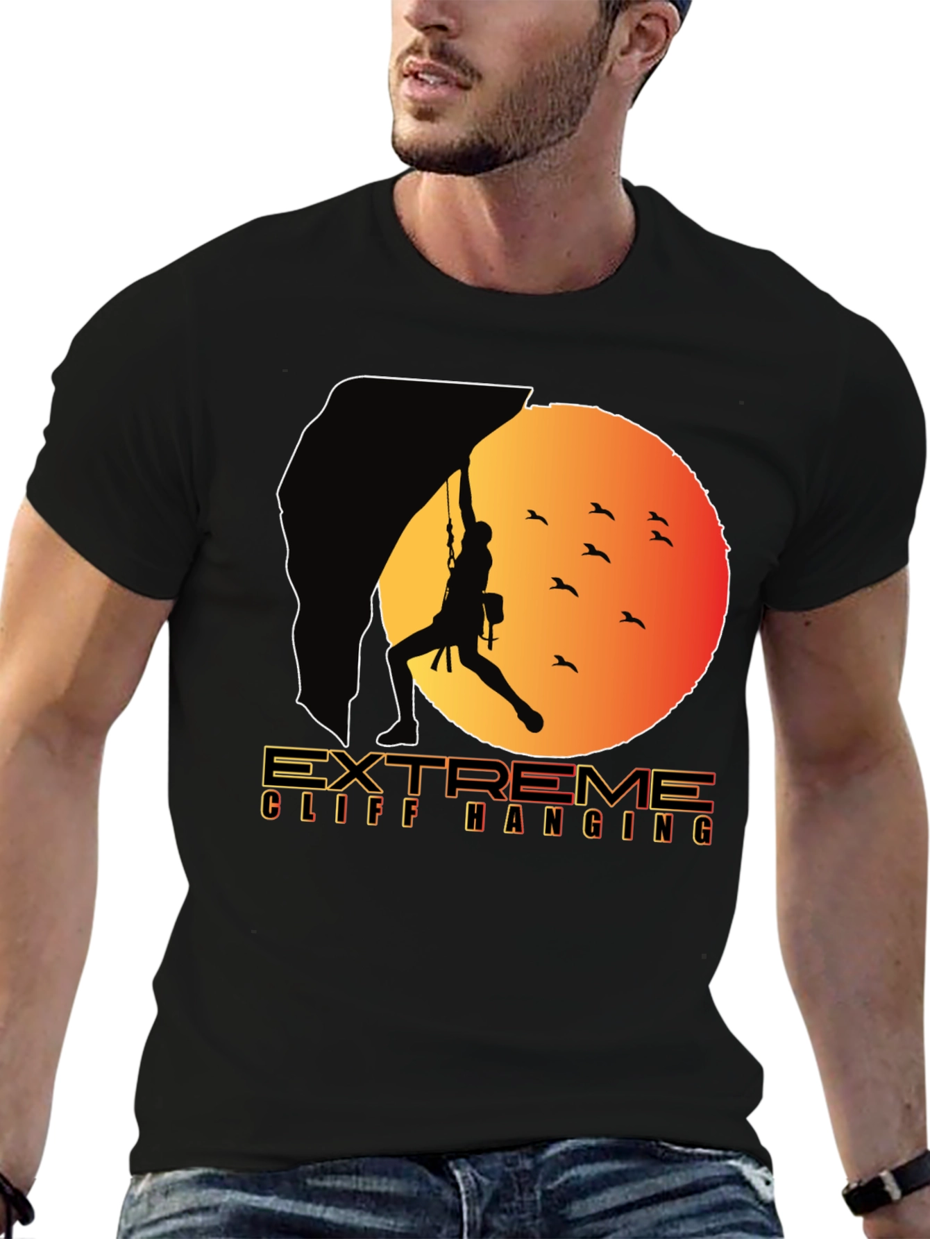 Extreme Cliff Hanging T-Shirt - Rock Climbing Adventure Tee