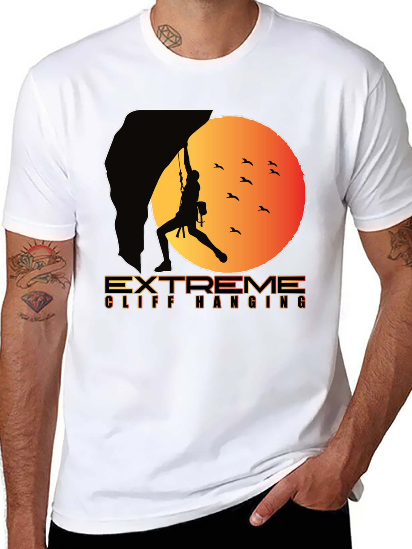 Extreme Cliff Hanging T-Shirt - Rock Climbing Adventure Tee