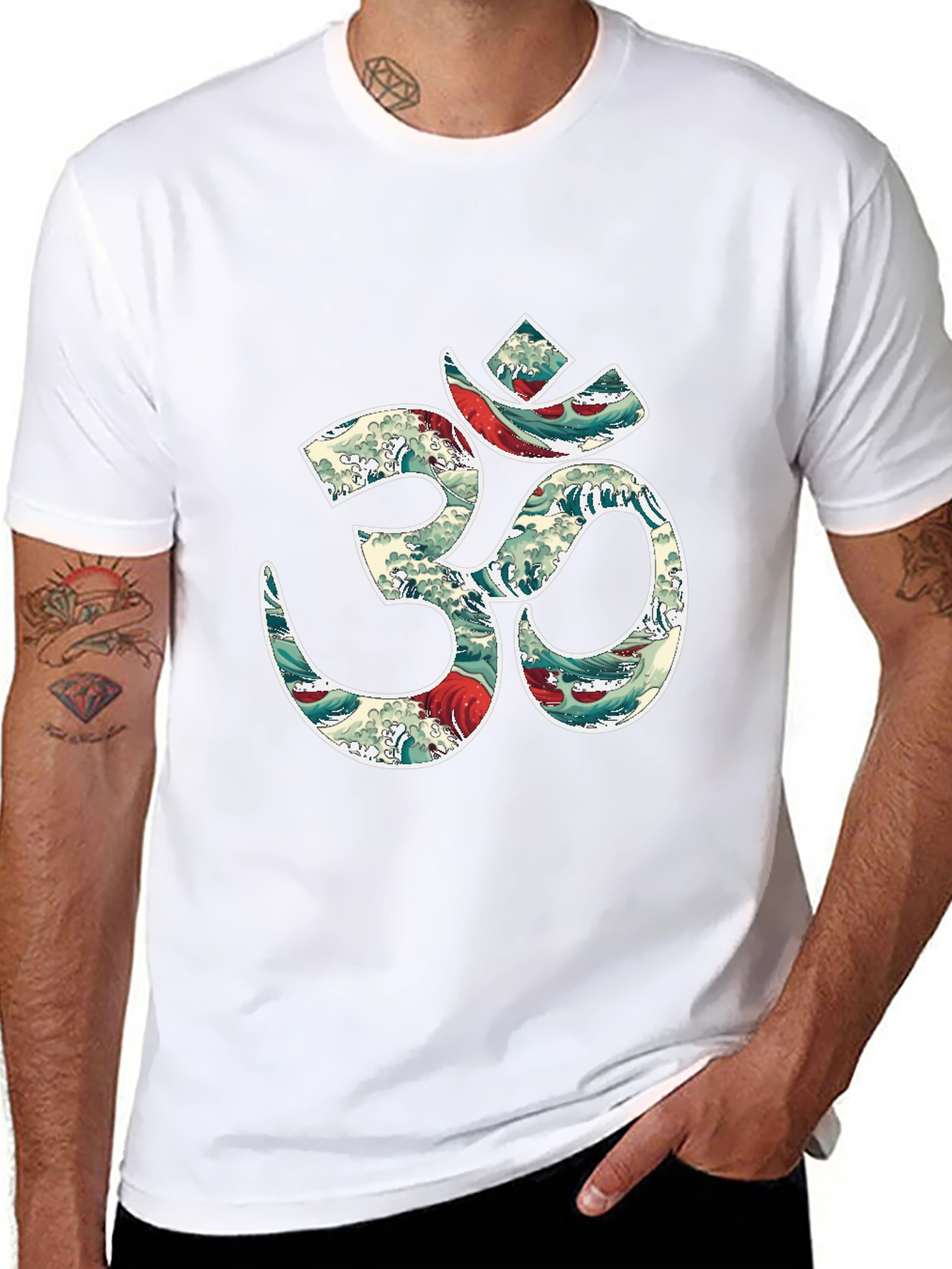 Om Symbol T-Shirt - Ocean Wave Design