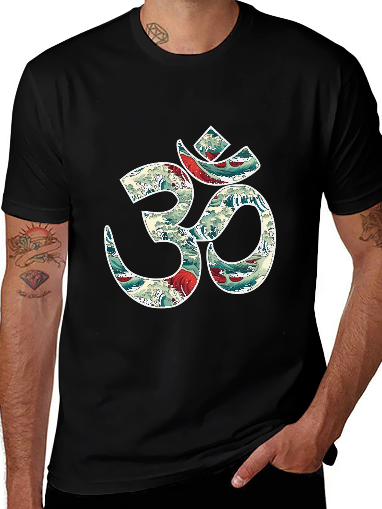 Om Symbol T-Shirt - Ocean Wave Design