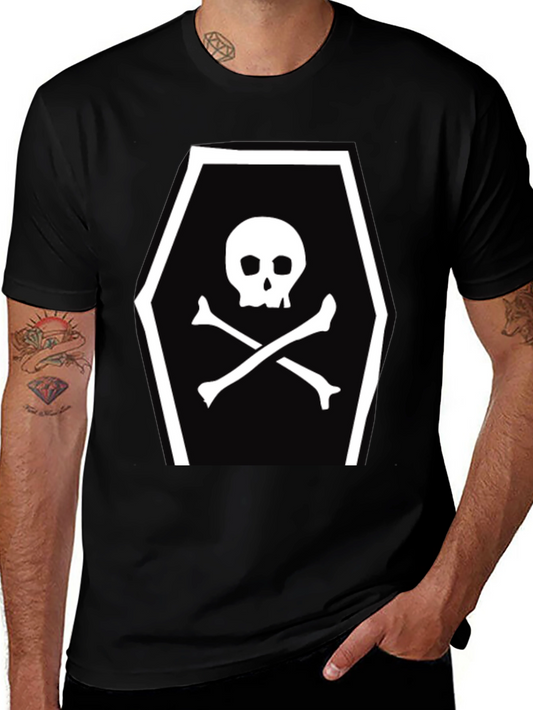Skull and Crossbones Coffin Graphic Tee - Black