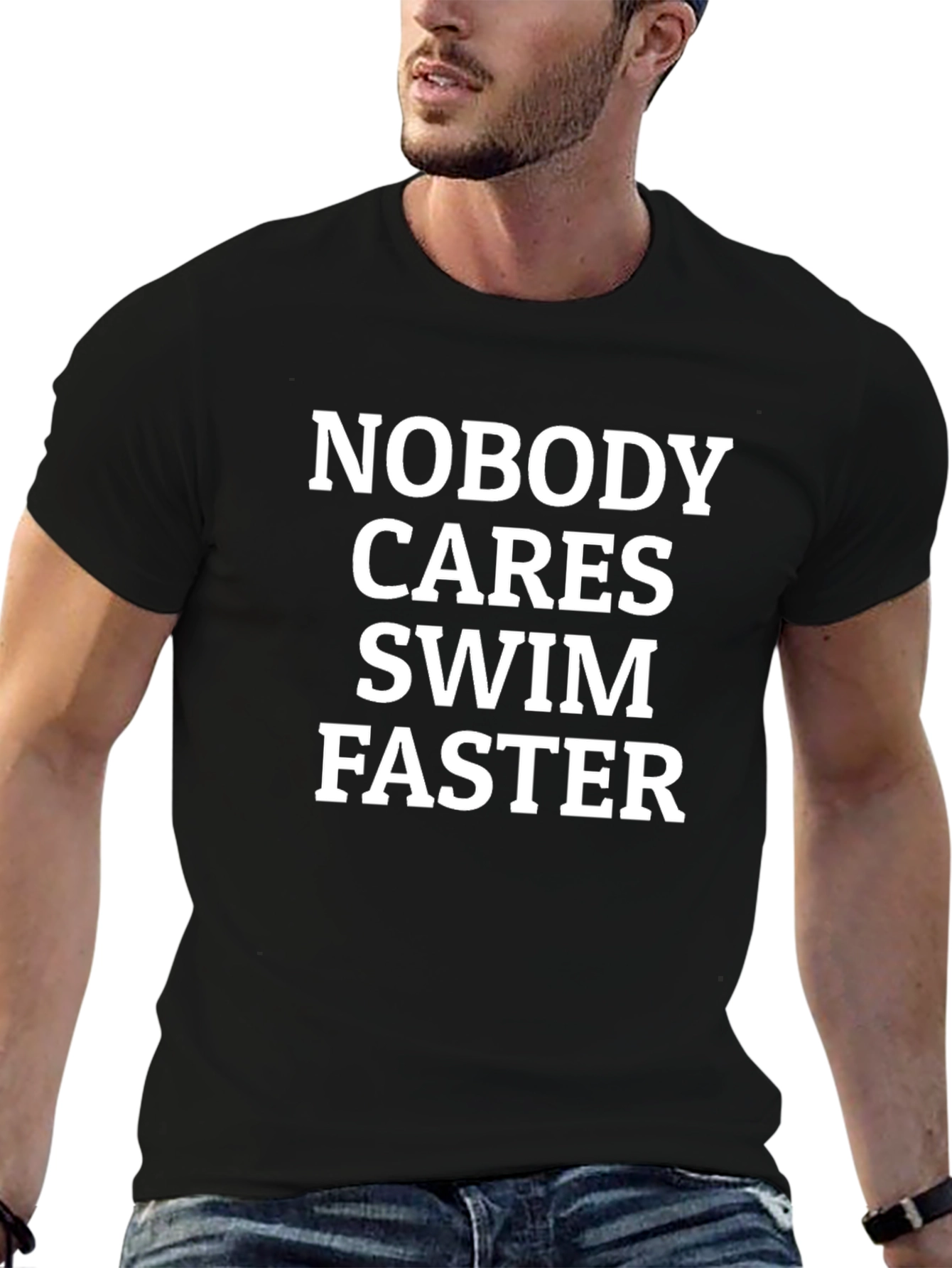 Nobody Cares Swim Faster Black T-Shirt