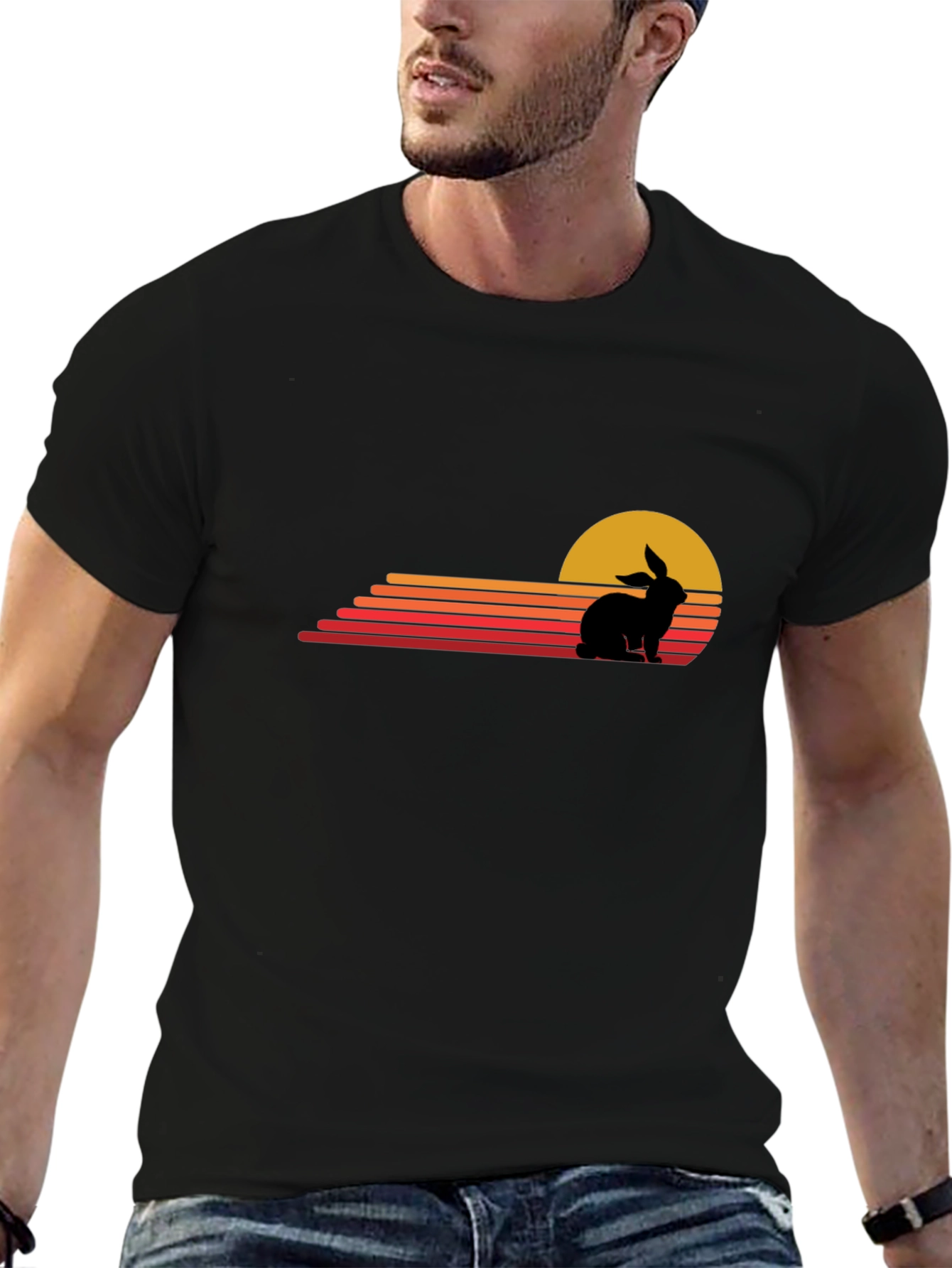 Retro Rabbit Sunset Graphic Tee - Black