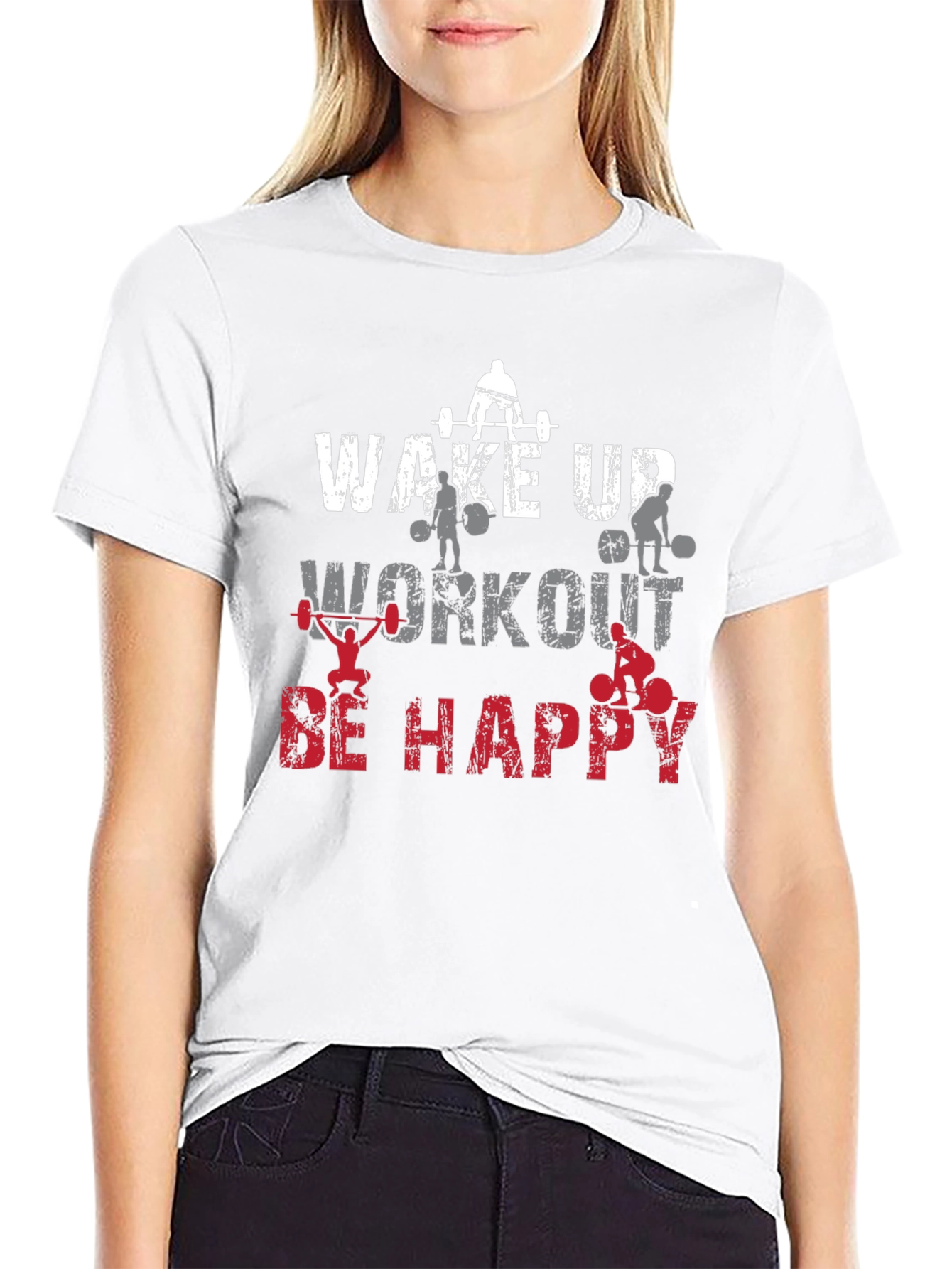 Wake Up Workout Happy Black Graphic Tee