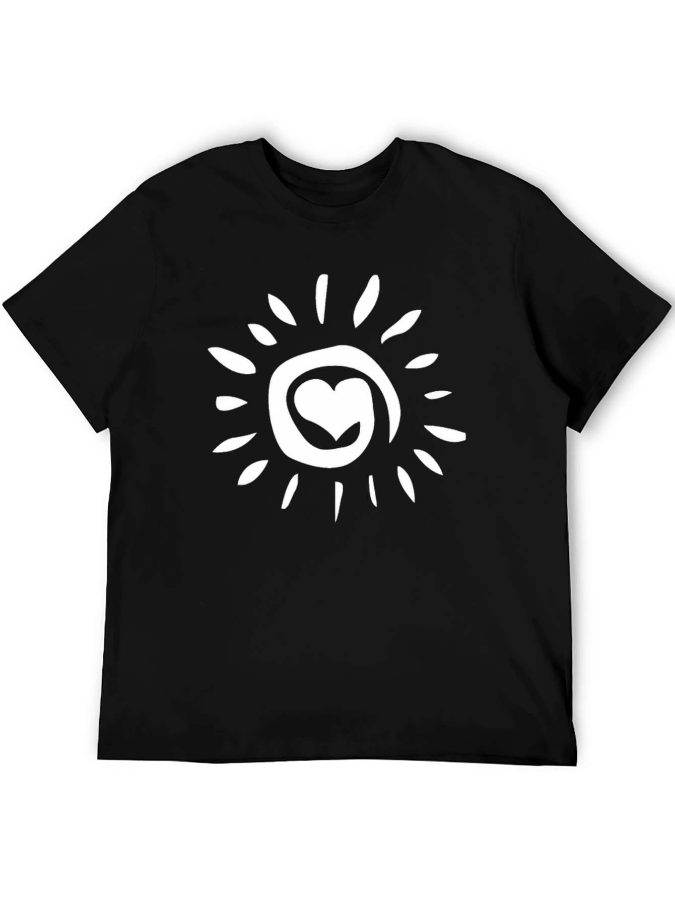 Heart Sun Graphic Tee - Black Casual T-Shirt