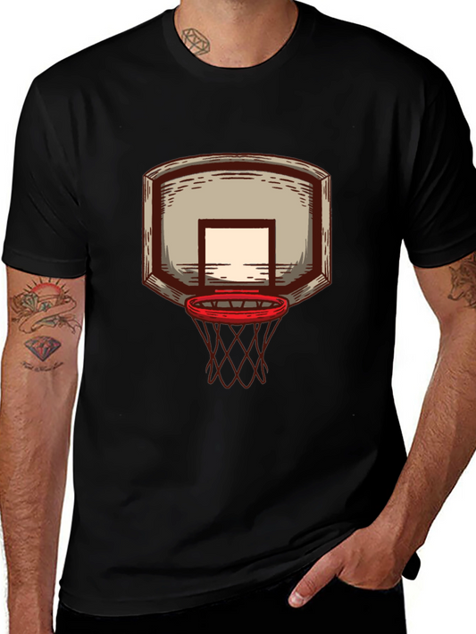 Basketball Hoop Graphic Tee - Black Cotton T-Shirt